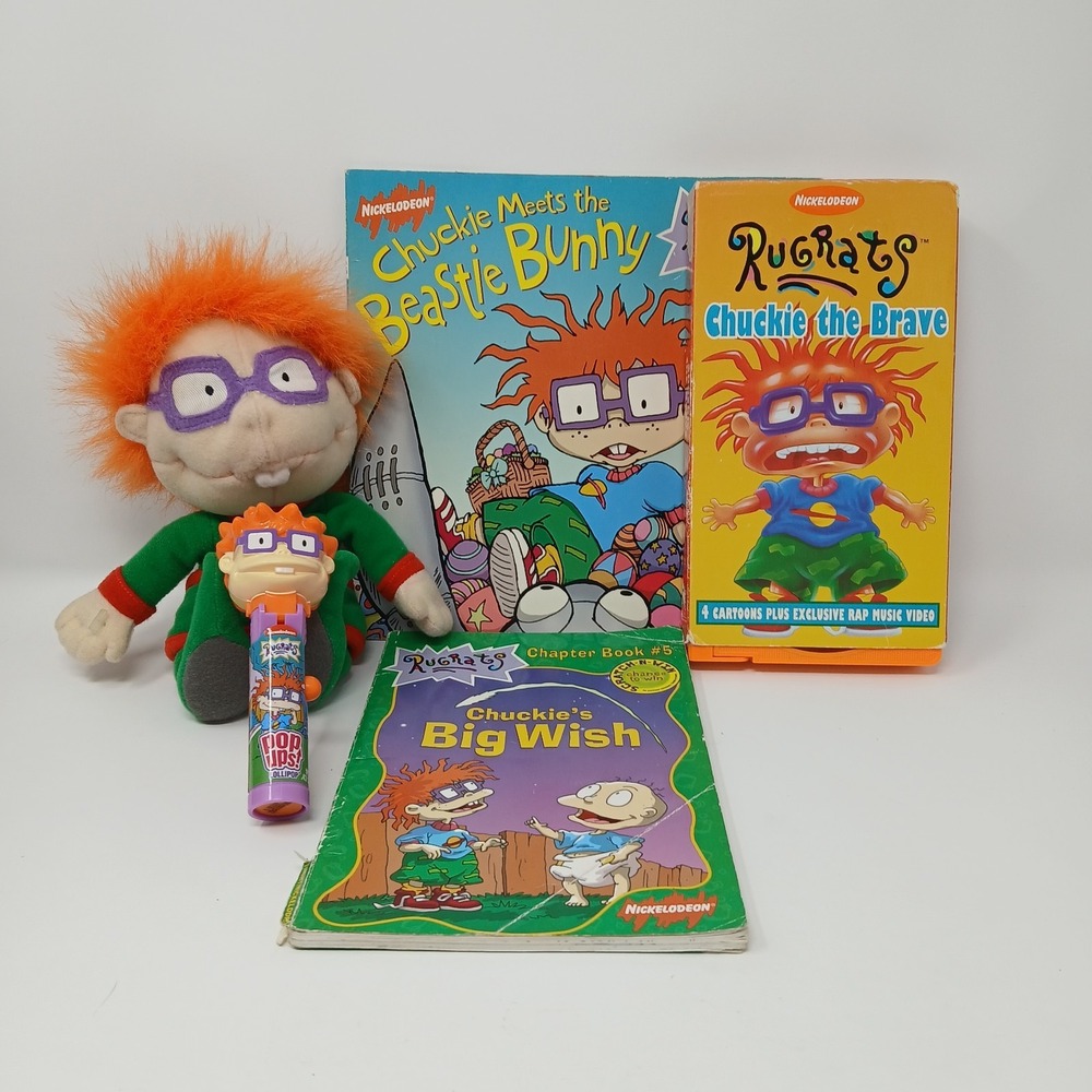 Vintage Rugrats Chuckie The Brave‎ VHS Nickelodeon Lot of Toys Plush Books